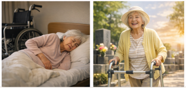 ビフォー&アフター before After 改善事例 車椅子 脳梗塞後遺症 杖歩行 ケーススタディー リハビリ バーセルインデックス ADL 日常生活動作 改善 維持 向上 高齢者 女性 事例